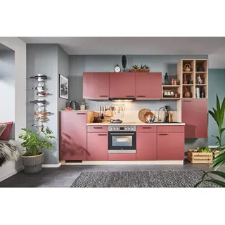 Welnova Küchenleerblock , Rot, Eichefarben , Holzwerkstoff , 330 cm , Made in Germany , in den Filialen seitenverkehrt erhältlich , Küchen, Küchenzeilen & Küchenblöcke, Küchenzeilen, Küchenzeilen ohne Geräte