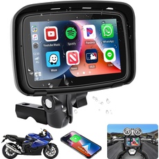 CAMECHO Tragbares Motorrad Navigator mit 5 Zoll Touchscreen,IPX7 Wasserdichter Motorrad Monitor mit Carpaly Wireless Android Auto Bluetooth Unterstützt TF-Karte+Montagehalterung 12V-24V