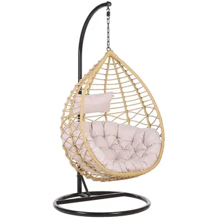 Beliani Hängesessel mit Gestell PE Rattan natürlich 97 cm Arsita , Beige , Kunststoff , 100x199x97 cm , Gartenmöbel, Gartenschaukeln, Hängesessel