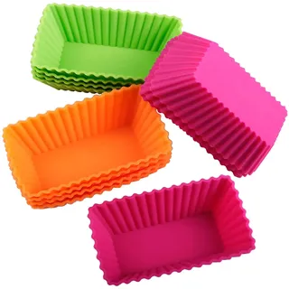 Webake Silikon Muffinförmchen Rechteckig Muffin Silikonförmchen 12 Stück 11cm Brownie Backform Brotbackform Wiederverwendbare Cupcake Formen Muffin Förmchen für Bronnies Kuchen Pudding