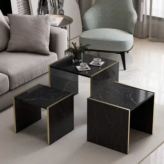 Homemania Home Mania Couchtisch, Melaminspanplatte, Schwarz, Gold, 49 x 45 x 45 cm