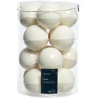 Christmas Decorations Weihnachtskugeln Glas 8cm 16 Stück - Wollweiß - Weiß