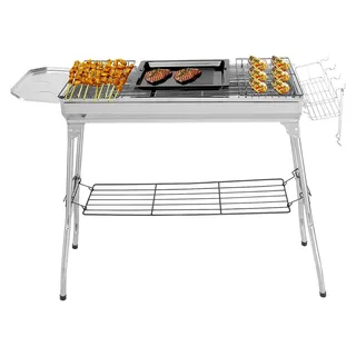 Holzkohlegrill aus Edelstahl, klappbar, 100x31x71cm für Außenbereich, Terrasse, Camping, Grillpartys, für 5-10 Personen