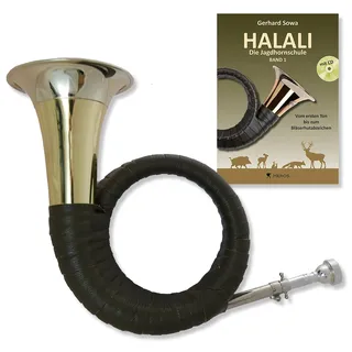 Tuyama® TJG-202A Classic - Jagdhorn Fürst-Pless-Horn in B Posthorn Horn + Halali Jagdhornschule (Starterkit)