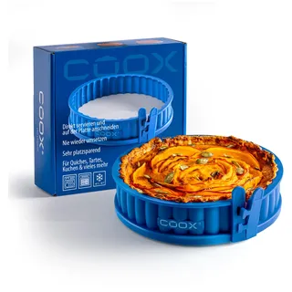 coox Quiche mit Porzellanplatte Ø 18 cm - Backen & Servieren in Einem I Antihaft-Silikon I Spülmaschinenfest I Kein Umsetzen I BPA-frei Blau