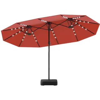 FANTASK Doppelsonnenschirm XXL, 450 x 260 cm, Sonnenschirm Groß mit Ständer und LED-Solar-Beleuchtung, UPF 50+, Terrassenschirm mit Kurbel, Marktschirm, Gartenschirm für Garten, Terrasse (Orange)