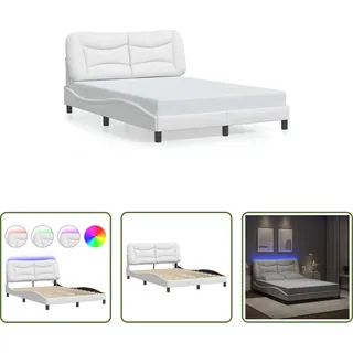 The Living Store Bettgestell mit LED Weiß 120x200 cm Kunstleder - Weiß