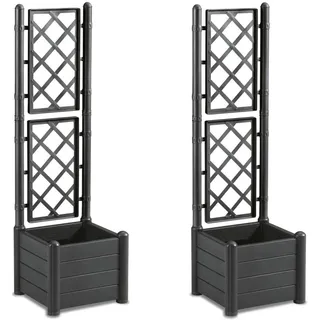 Kreher Rankgitter mit Pflanzkasten 2er-Set, schmal, 43 x 43 x 142 cm | Gartenspalier aus UV-beständigem Kunststoff in Anthrazit für Terrasse und Balkon