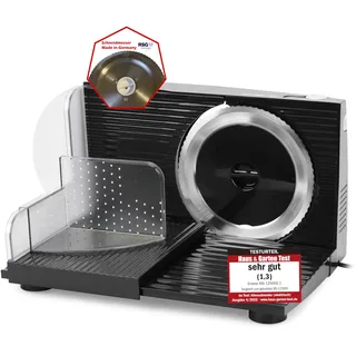 EMERIO Allesschneider "Made in EU", Edelstahl Messereinheit in Deutschland produziert, einstellbar 0-17mm, BPA frei, platzsparend klappbar, mit Sicherheitsschalter, Eco 100 Watt, MS-125000.1, Schwarz