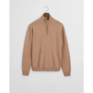 GANT Superfine Lambswool Halbzippullover - Dark Sand Melange - L