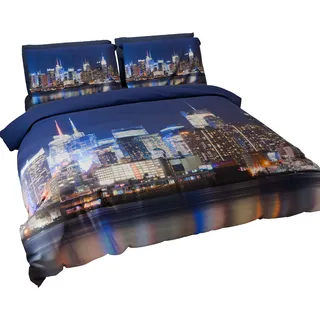 PETTI Artigiani Italiani - Bettwäsche-Set für Einzelbett 200 x 135 cm (1 Kissenbezug 80 x 80 cm inklusive), Bettwäsche-Set aus Mikrofaser mit Digitaldruck New York - Made in Italy