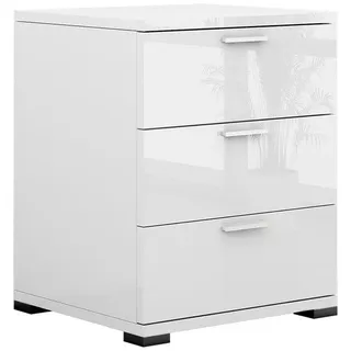 Vicco Nachttisch Marseille Weiß Hochglanz 46.2 x 60 cm , Holzwerkstoff , 3 Fächer , 3 Schubladen , Rechteckig,Rechteckig , 46.2x60x42 cm , Schlafzimmer, Nachtkästchen