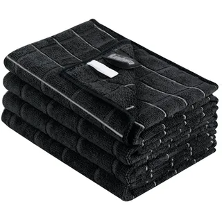 KinHwa 4er Set Geschirrtücher Mikrofaser in 45x65cm Hochsaugfähig & Langlebig Fusselfrei Streifen Geschirrtuch -Tea Towels-Küchentücher Dicke Premium Geschirrtuch(Schwarz)