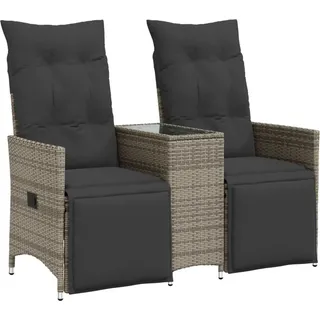 vidaXL Gartensofa 2-Sitzer Verstellbar mit Tisch Grau Poly Rattan - Grau