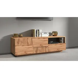 Dmora - TV-Ständer Velio, niedriges Wohnzimmer-Kommode mit 2 Türen und 1 Schublade, TV-Ständer-Basis, 150x44x46 cm, Eiche