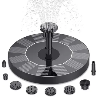 AISITIN Solarbrunnen für Draussen Mini, Springbrunnen Solar mit 6 Spritzen