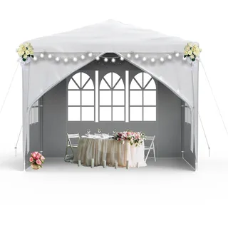 Sessamen-LP Pavillon 3x3m Wasserdicht - Partyzelt Gartenpavillon mit 4 Seitenwänden Camping Festpavillon für Garten, Party, Hochzeit, Weiß - Weiß
