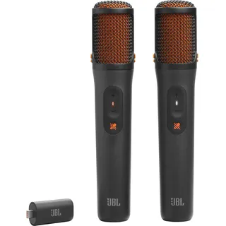 JBL EasySing Mics, 2 kabellose KI-Karaoke-Mikrofone mit Echtzeit-Gesangsentfernung und USB-C-PartyBox-Dongle, Schwarz