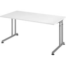 Bild von höhenverstellbarer Schreibtisch weiß rechteckig, C-Fuß-Gestell silber 160,0 x 80,0 cm