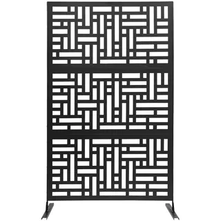 Sichtschutz für draußen Freistehender Raumteiler mit Ständer Dekorativer Raumteiler für Balkon Terrasse Innenraum Whirlpool 120x190cm Schwarz Metall Laser Cutting Hochtemperatur Lackierung