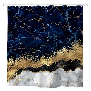 Marmor-Duschvorhang, abstrakt, modern, wasserdicht, Badezimmer-Badevorhänge mit 12 Haken, Blau, 180 x 200 cm
