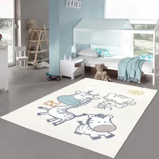 Teppich-Traum Kinderteppich Hochflor Giraffe Zebra Tiger Creme 120x170 cm | Kinderzimmer Teppich flauschig, pflegeleicht, robust, strapazierfähig, schadstofffrei, OEKO-TEX geprüft, 18 mm Flor
