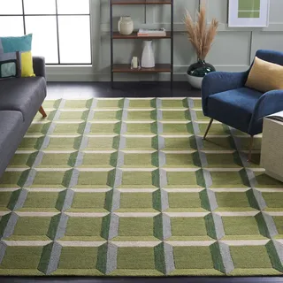 Safavieh Modern Teppich für Wohnzimmer, Esszimmer, Schlafzimmer - Genre Collection, Kurzer Flor, Grün und Beige, 240 x 300 cm