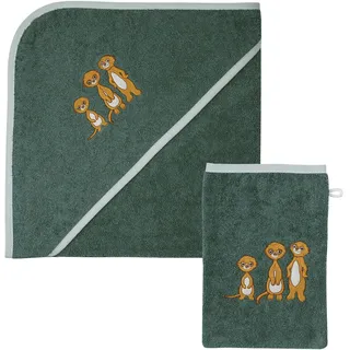 Wörner Handtuch Set "Erdmännchen Kapuzenbadetuch 100/100 mit Waschhandschuh", mit süßer Stickerei Erdmännchen,