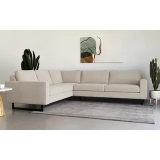 PLACES OF STYLE Ecksofa »Pinto, 250/290 cm, langer Schenkel, XXL, Ottomane«, Cord, Feincord, Luxus-Microfaser Leder und Chenille