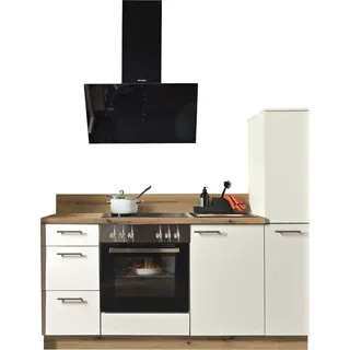 Küche KOCHSTATION "Scafa", küche: weiß, korpus: eiche astig, arbeitsplatte: eiche astig, B:180cm T:58cm, Komplettküchen-Sets, Küche, vormontiert, wahlweise mit E-Geräten, Stellbreite 180 cm