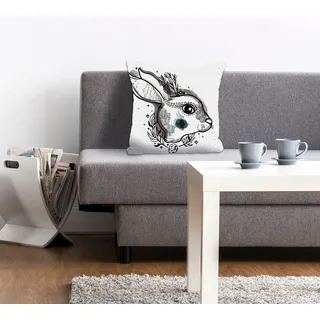 queence Dekokissen »Mikkel« mit einem Hasen mit Blättern, grau