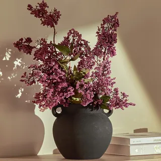DN DECONATION Vase für Wohnzimmer Deko, Rustikale Blumenvase Tischdeko | Keramik, Kleine Schwarz Amphore Vase, Boho Deko, Vasen für Esstisch Mittelpunkt Bücherregal Couchtisch und Sideboard