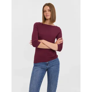3/4-Arm-Shirt VERO MODA "VMPANDA MODAL 3/4 TOP JRS NOOS", Damen, Gr. XS, rot (winetasting), Jersey, Obermaterial: 48% Baumwolle, 48% Modal, 4% Elasthan, unifarben, regular fit normal, U-Boot-Ausschnitt, Shirts 3/4-Arm-Shirt, Baumwollmischung, regular fit