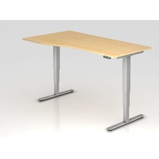 Bild VXDSM18 elektrisch höhenverstellbarer Schreibtisch ahorn Trapezform, T-Fuß-Gestell silber 180,0 x 100,0 cm