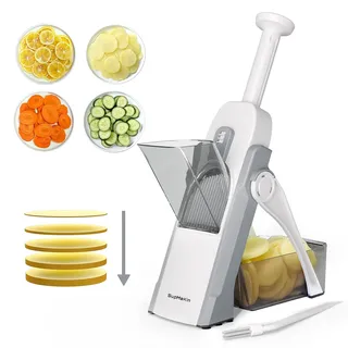 SupMakin Gemüseschneider, Once for All Verstellbar Gemüsehobel Genius Mandoline Vegetable Slicer Kartoffelschneider Zwiebelschneider (nur Schneidemaschine Grau)