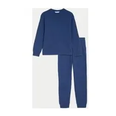 M&S Collection Pyjama en coton mélangé à motif gaufré (du6 au 16ans) - Blue Mix, Blue Mix - 8-9 Y