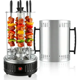Rauchfreier BBQ Tischgrill - Vertikaler elektrischer Kebabgrill - 12 Spieße - Edelstahl - Für Balkon & Garten - Schwarz