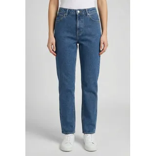 High-waist-Jeans PEPE JEANS "TAPERED JEANS HW", Damen, Gr. 27, Länge 32, mid blau, Denim/Jeans, Obermaterial: 99% Baumwolle, 1% Elasthan, gerade, unten schmal lang, Jeans High-waist-Jeans