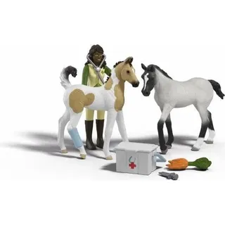 Figurine Tierpflege für Babytiere, Schleich 42777, Horse Club, mit Tierarzt Zubehör, Marwari Fohlen und Paint Horse Fohlen inklusive