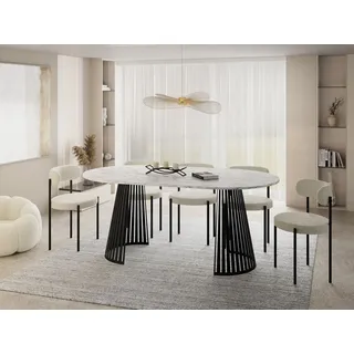 WFL GROUP Esstisch Rund Ausziehbar mit Lamellen im Loft-Stil – 100 bis 180 cm – Industrieller Tisch mit Schwarzen Metallbeinen, Platzsparend für Wohnzim... – Weiß