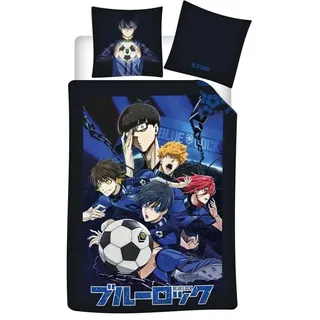 Blue Lock Anime Mikrofaser Bettwäsche 2tlg Set 135/140x200 63x63 cm - Schwarz, Blau