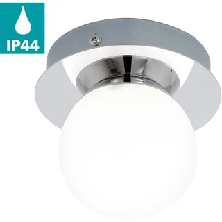 EGLO Wandleuchte "MOSIANO Wandlampe, Edelstahl und Glas, IP44, Badezimmerlampe, Lampe" LED-Board Warmweiß Wand- / Deckenleuchte - sprittzwassergeschützt - Lampe für das Bad, chromfarben, weiß