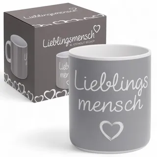 MIJOMA XL Kaffeebecher Lieblingsmensch aus Steingut – große Tasse 13 x 11 cm – ca. 850 ml – Geschenkbecher für Büro und Zuhause
