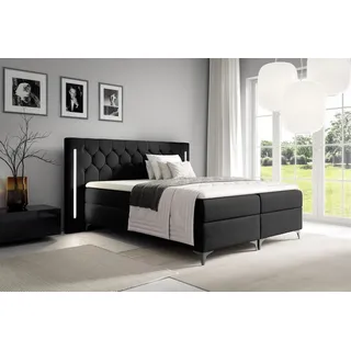 Fun Möbel Boxspringbett Schlafzimmerbett ELODIE 180x200cm Schwarz inkl. Ambiente-LED - Schwarz