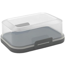 ENGELLAND - 1 x Stapelbare Butterdose mit Deckel und Klick-Verschluss, Anthrazit/Transparent, Plastik-box, Butter-Glocke, BPA-frei, Mehrzweck, robust