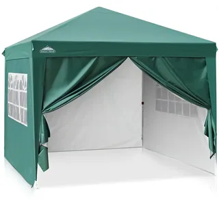 EAGLE PEAK Pavillon 3x3m Klappbar Wasserdicht Faltpavillon Faltbare Gartenpavillon, UV-Schutz mit 4 Seitenteilen für Party, Hochzeit, Garten, Camping, Festival, Grün, E100SW4