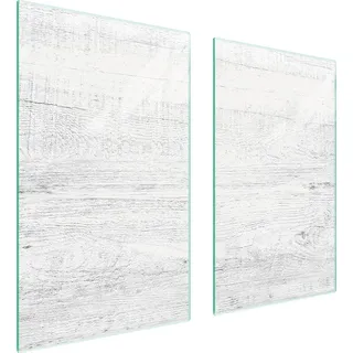 Herdabdeckplatten 2 teilig 75x52 Glaskeramikkochfeld Abdeckung Glas Schneidebrett Holz Weiß