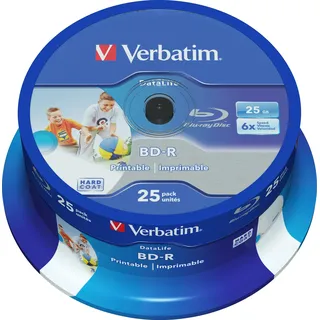 Verbatim BD-R SL Datalife 25 GB - Blu-Ray-Disk - 6-fache Brenngeschwindigkeit - Groß bedruckbar - Hardcoat Scratch Guard - Spindel - 25er Pack