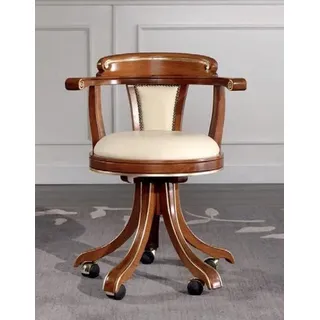 Chef Sessel Büro Holz Landhaus Stil Arbeitszimmer Sessel Möbel Weiß Drehbar Neu - Beige