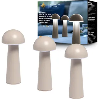 Northpoint Moderne LED Tischleuchte in Pilzform im 3er-Set  für den Innen- und Außenbereich stufenlos dimmbar USB-Ladung CCT Farbwechsel Pilz taupe